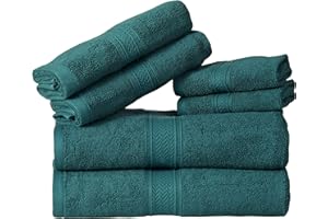 HILLFAIR Premium 600 GSM 6 Piece Towel Set- 2 Bath Towels, 2 Hand Towels & 2 Washcloth - Teal Cotton Bath Towels -Machine Washable, Hotel Quality Towels,Super Soft & Highly Absorbent Cotton Towels