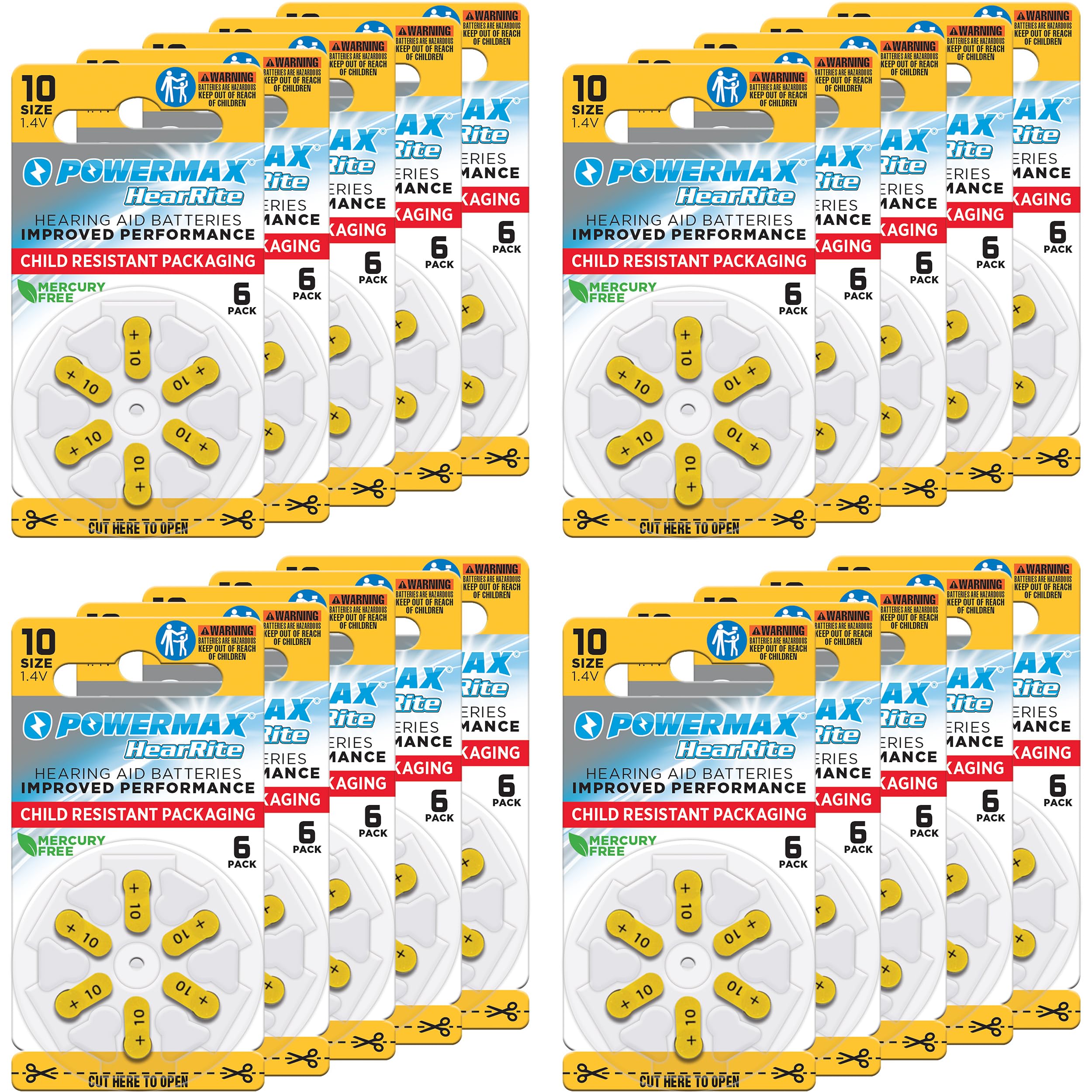 Photo 1 of Powermax Size 10 Hearing Aid Batteries, 120 Count Long-Lasting Battery Pack, Yellow Long Tab for Easy Change