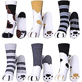 LINEMIN Kids Fuzzy Socks Boys Girls with Grips Non Slip Slipper Socks Cozy Fluffy Winter Warm Crew Socks 6 Pairs