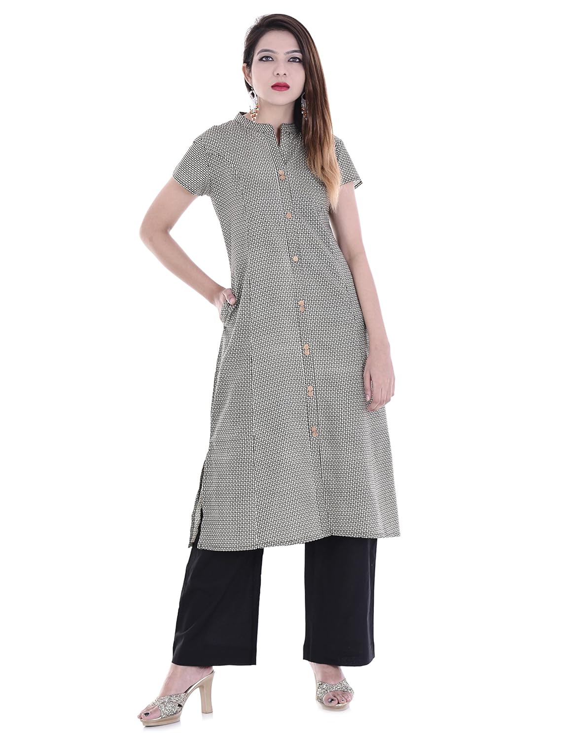 palakh women's cotton printed kurti with palazzo (black)