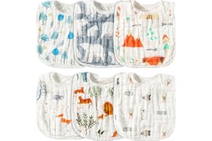 Zainpe 6Pcs Snap Muslin Cotton Bibs for Baby