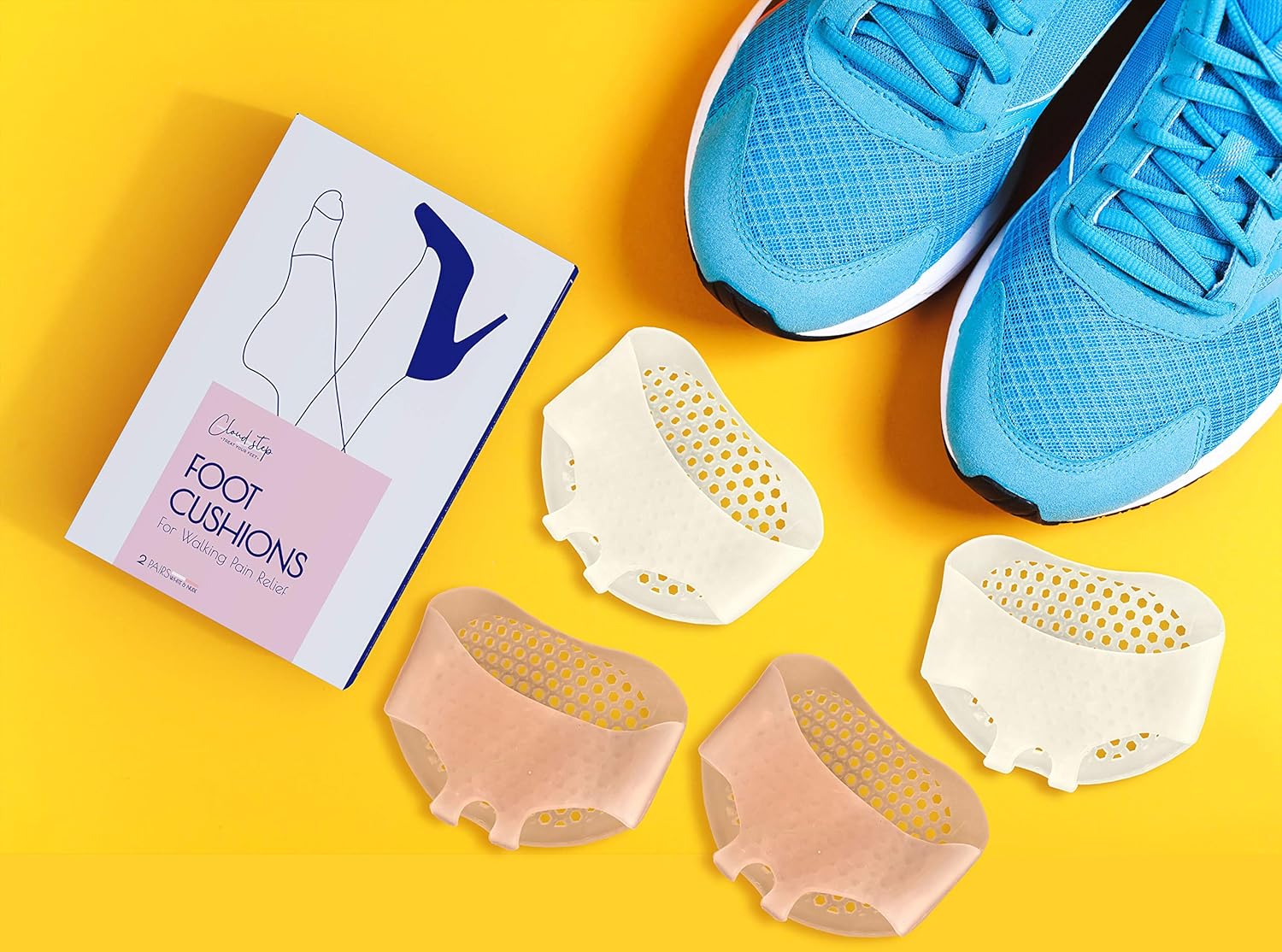 CloudStep Metatarsal Pads for Women and Men, Foot Pads for Ball of Feet - 2 Pairs (4 Pieces) Reusable Gel Cushions for Runners, High Heels, Dancers, Morton's Neuroma, Sesamoiditis, Bunions, Foot Pain: Health & Personal Care