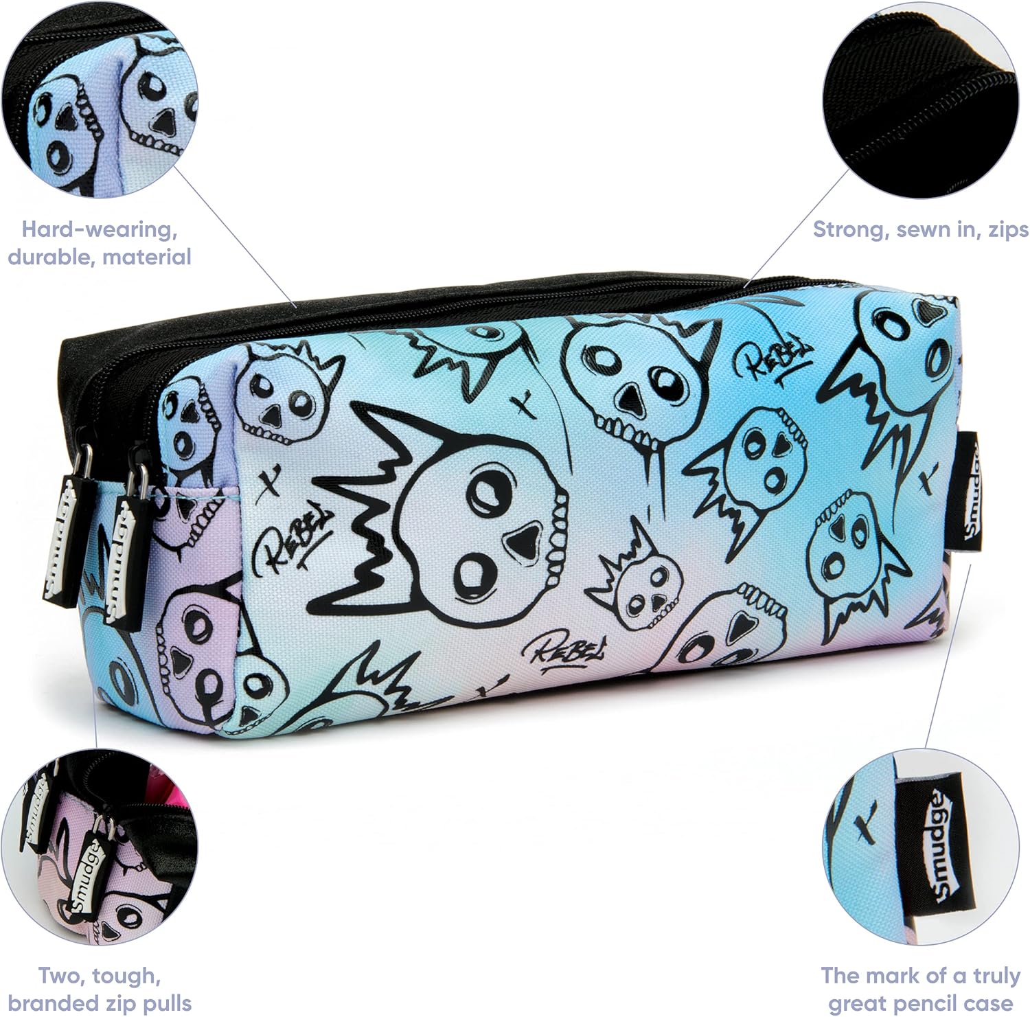 Smudge Stationery Multi-Coloured Pencil Case for Girls - Large Pencil Case with Two Zippered Pockets to Hold All Your School Stationery - Image 4