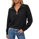 Arach&amp;Cloz Women's Quarter Zip Pullover Collar Fall Work Casual Sweaters | Soft &amp; Breathable, 100% Cotton, Dropped Shoulders, Relaxed Fit, Figure Friendly, Everyday Wear, Gym Outfits, Travel Clothes
