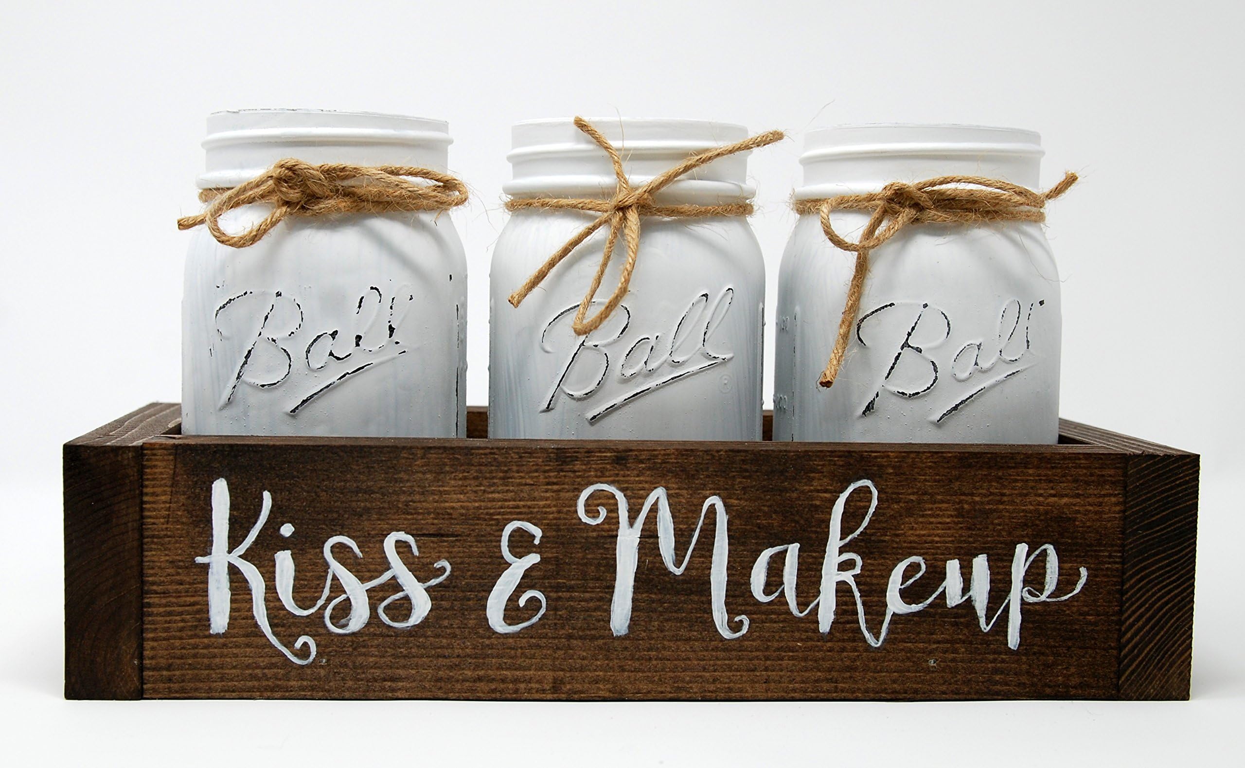 Rustic Mason Jar Makeup Organizer: Countertop, Farmhouse Décor, Makeup box wooden, Makeup accessories, Bathroom vanity organizer, Cosmetics Storage