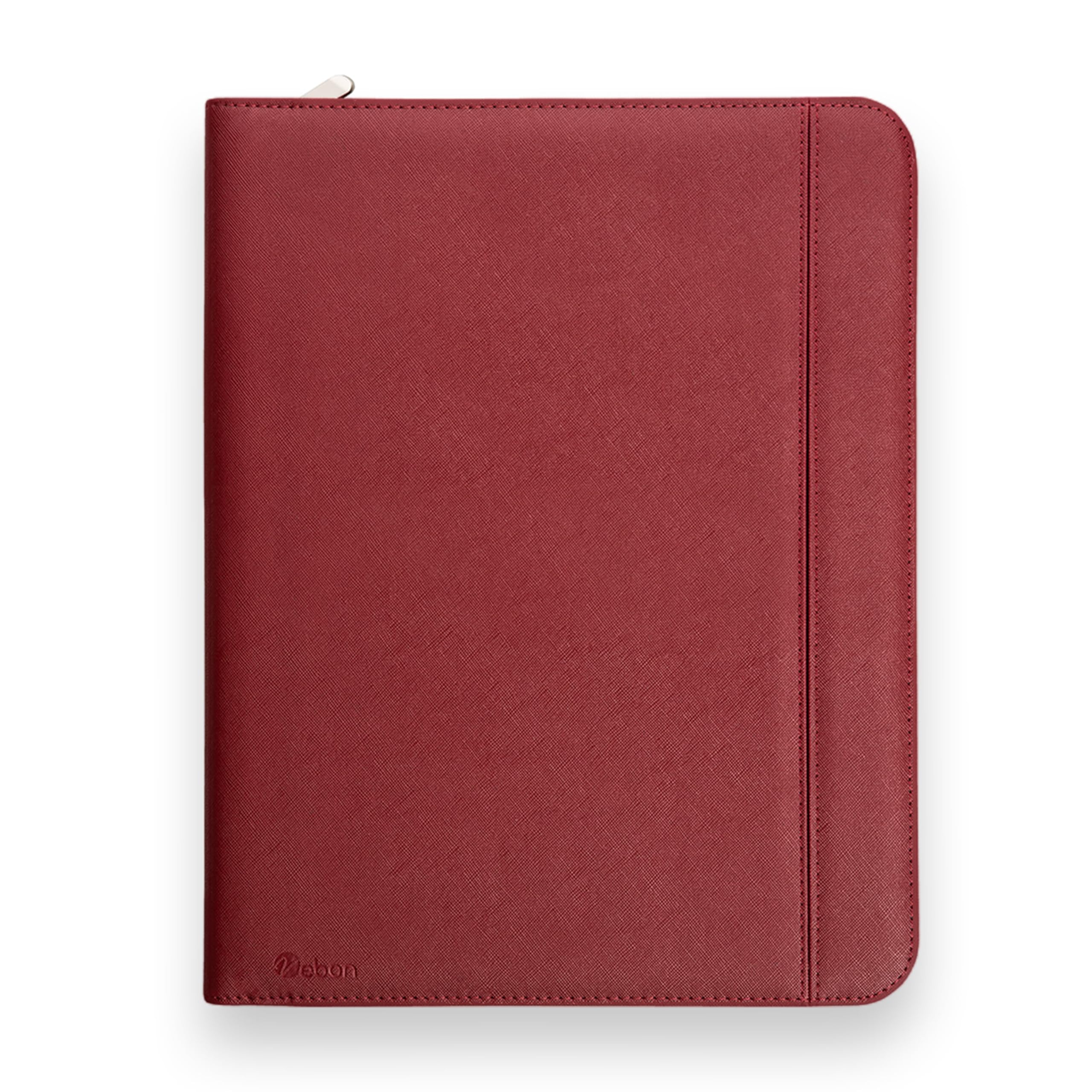 Vebon Writing Case A4 Large "Rom" I Double Zip + Clipboard I Conference Folder + Laptop Bag I Extra Storage Space I Black Faux Leather, cherry red, Groot, Modern