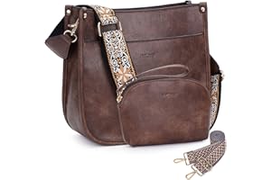 HKCLUF Crossbody Bag Purse for Women 2PCS/Set Leather Hobo Handbag Wallet Set With 2Adjustable Guitar Strap Shoulder Bag