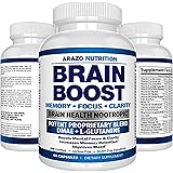 Premium Brain Function Supplement – Memory, Focus, Clarity – Nootropic Booster with DMAE, Bacopa Monnieri, L-Glutamine, Vitamins, Minerals - Arazo Nutrition