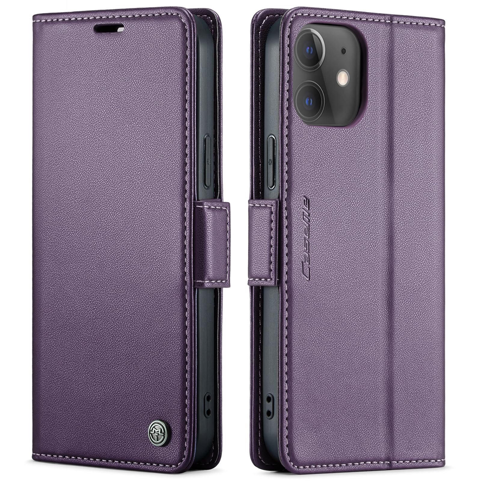 QLTYPRI Wallet Case for iPhone 12/iPhone 12 Pro, Premium PU Leather Magnetic Flip Folio Case with RFID Blocking Card Slots Kickstand Shockproof Protective Phone Cover - Purple