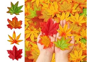 NUKAYAI Fall Leaves Fake Leaves Autumn Fall Wedding Table Decor Artifical Foliage Maple Leaf Crafts Thanksgiving Table Decorations for Party Home Centerpieces Fall Thanksgiving Decor Green Red 200Pcs