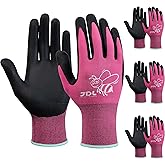 JDL 3 Pairs Nylon Nitrile Coated Gardening Gloves for Women, Touchscreen Yard Garden Gloves, Breathable Safety Work Gloves with Grip, Pink, Small