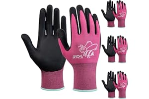 JDL 3 Pairs Nylon Nitrile Coated Gardening Gloves for Women, Touchscreen Yard Garden Gloves, Breathable Safety Work Gloves with Grip, Pink, Large