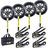KJE 4 Pack Car Tie Down Straps for Trailers - Lasso Style Tire Ratchet Strap with Snap Hooks - 2" x 10' 10,000LBS Break Strength - Wheel Straps for Hauling UTV, SUV, Truck, Any Cars