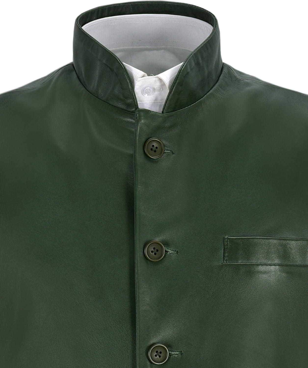 Men's Leather Waistcoat Green Mandarin Collar Indian Ethnic Vest Real