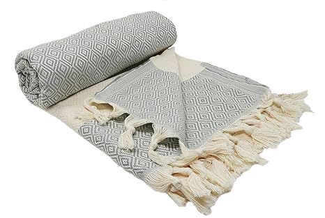 ELMAS Hamamtuch Saunatuch Pestemal Fouta Strandtuch Badetuch Handtuch Baumwolle Backpacker 100x180 cm (Hellgrau)
