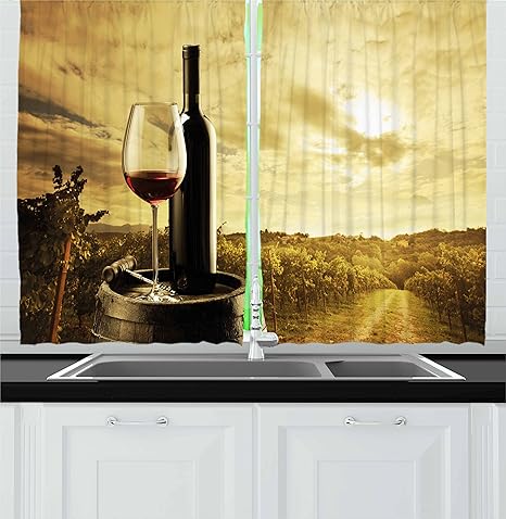 Buy Ambesonne Wine Kitchen Curtains Red Wine Bottle And Glass On