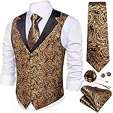 Barry. Wang Mens Silk Notch Lapel Waistcoat Vest Suit Paisley Jacquard 7PCS Vest and Necktie Set Formal Dress Party Prom