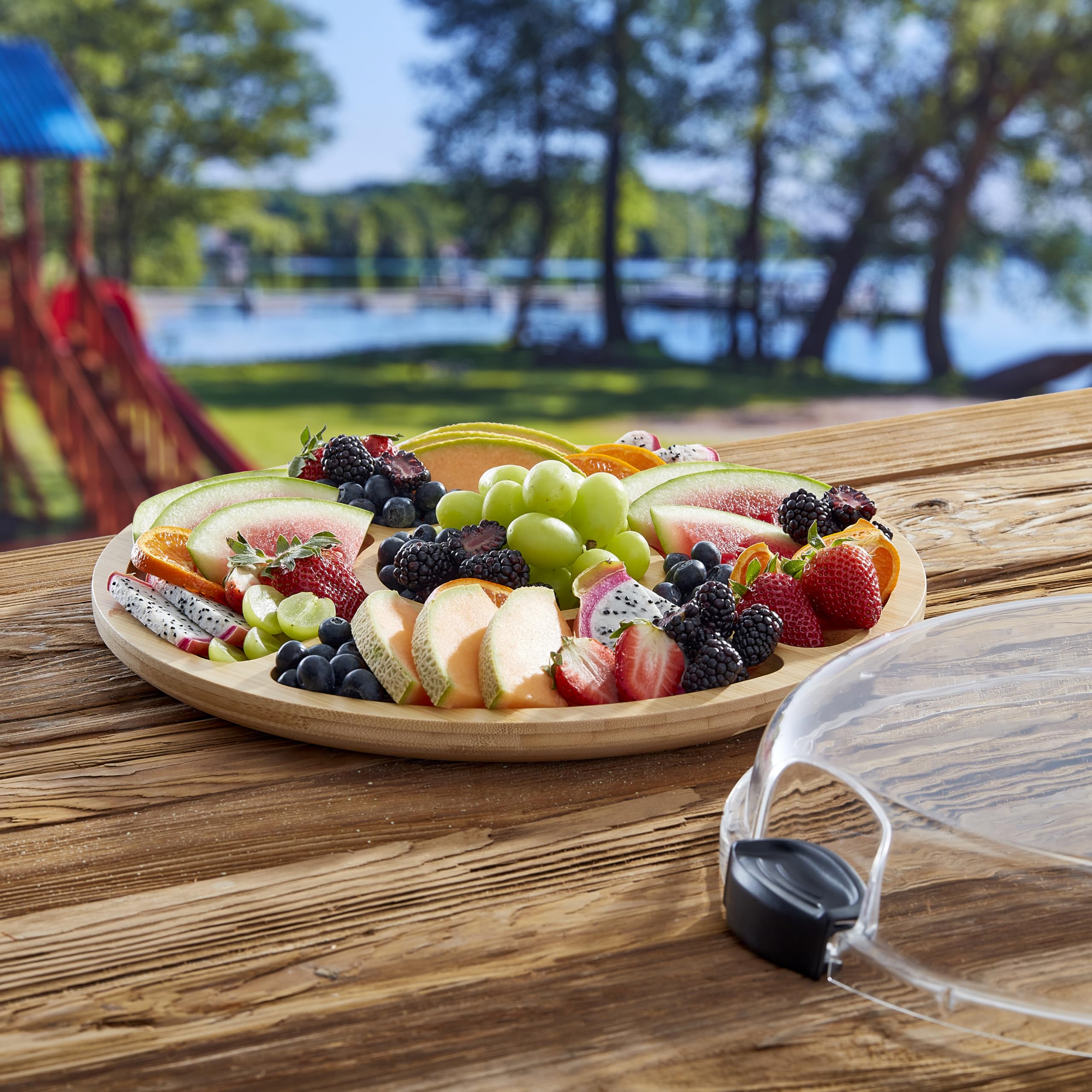 FARBERWARE Build-a-Board Cutting Board with Five Compartments and Clear Locking Lid for Charcuterie, Snacks, and More, Bamboo