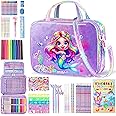 D-FantiX Mermaid Art Supplies Scented Washable Markers for Kids Ages 4-8, 63Pcs Arts and Crafts Kits with Convertible Bag, Tr