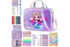 D-FantiX Mermaid Art Supplies Scented Washable Markers for Kids Ages 4-8, 63Pcs Arts and Crafts Kits with Convertible Bag, Tr