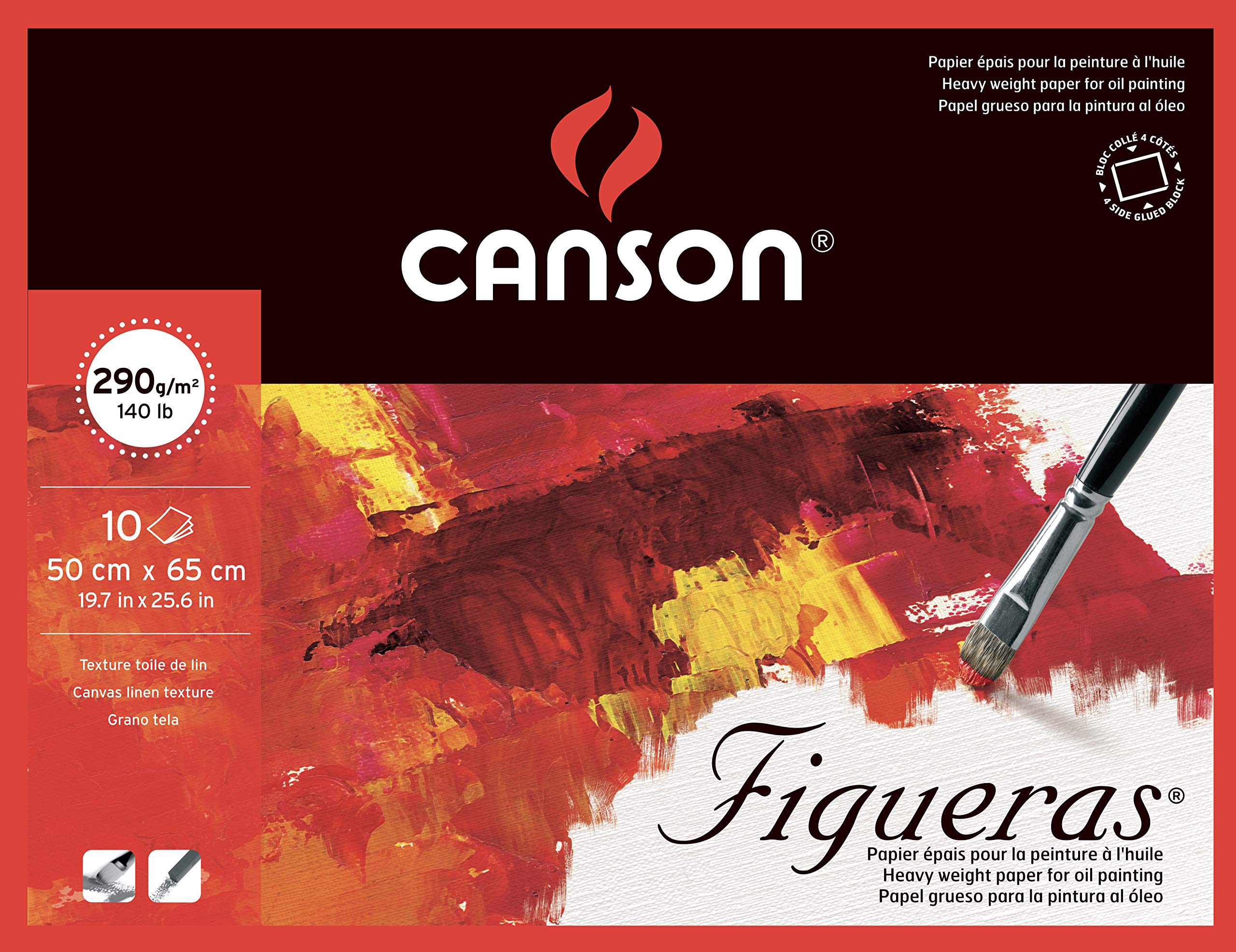 Canson Figueras Oil & Acrylic 290gsm paper block including 10 sheets, size:50x65cm, canvas-like texture