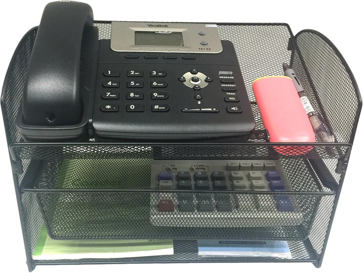 VANRA Metal Mesh Desktop Organizer Telephone Stand Phone Stand File Sorter Desk File Tray Organize File Folder Holder with Drawer, Black : Office Products