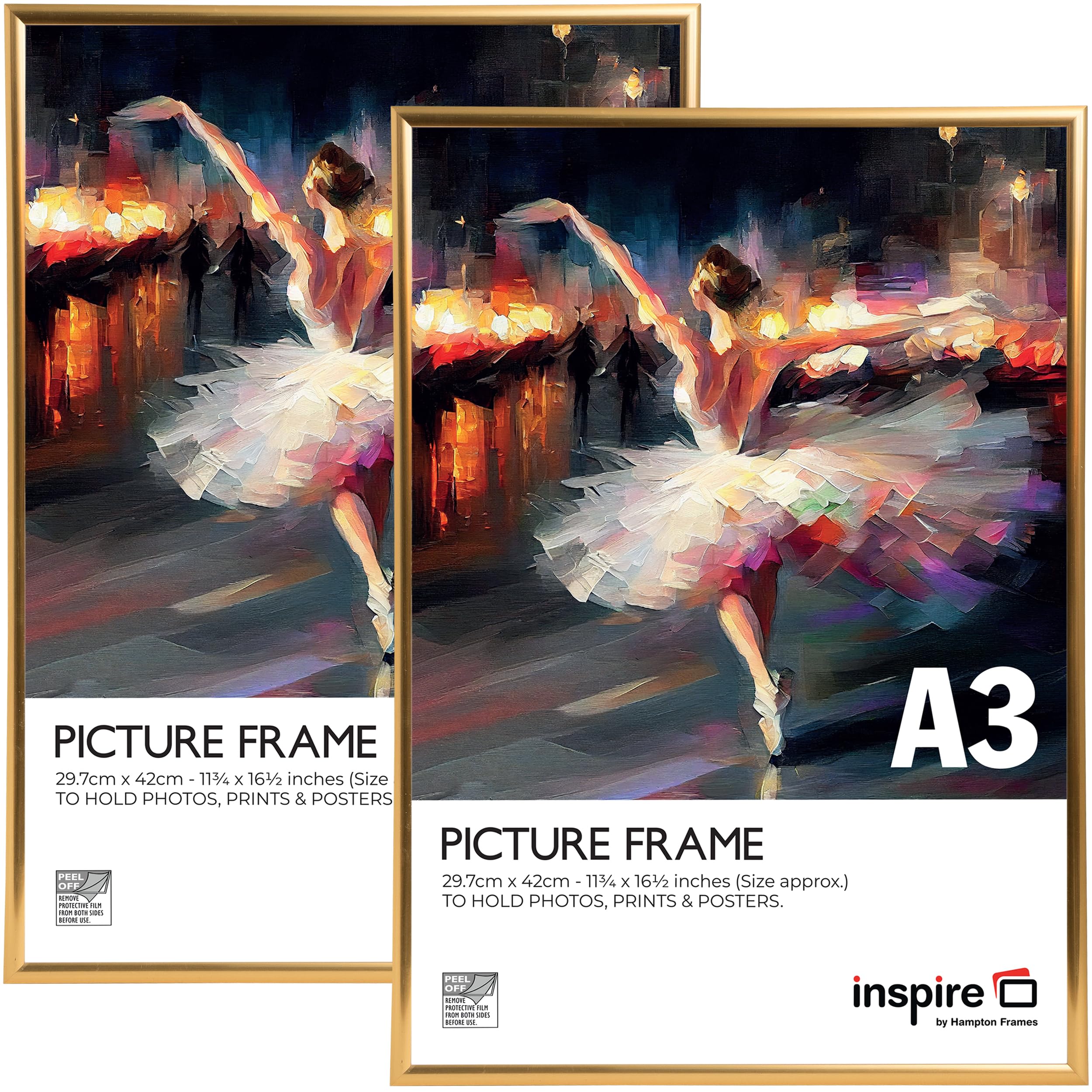 inspire by Hampton Frames BACKLOADER A3 Gold Poster Frame Acrylic (Non-Glass) Pack of 2