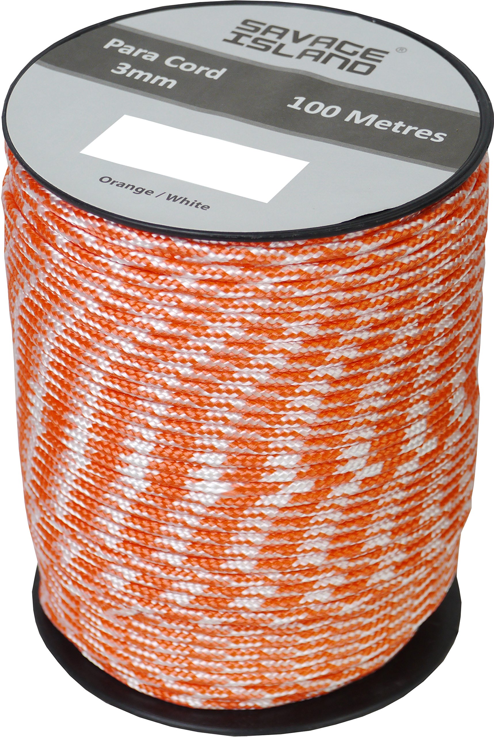 100m Reel Paracord Army Camping for Tent Basha Bivi Shelter Buidling Hammock Gardening Bushcraft in Green, Black, Coyote and Red Colours (Orange/White)