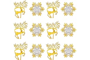 ERWEICET Christmas Napkin Rings 12pcs Christmas Table Decorations Christmas Napkin Holder Gold Snowflake Elk Napkin Rings for Christmas Decor Serviette Buckles Holder for Holiday, Home Kitchen Table Decor