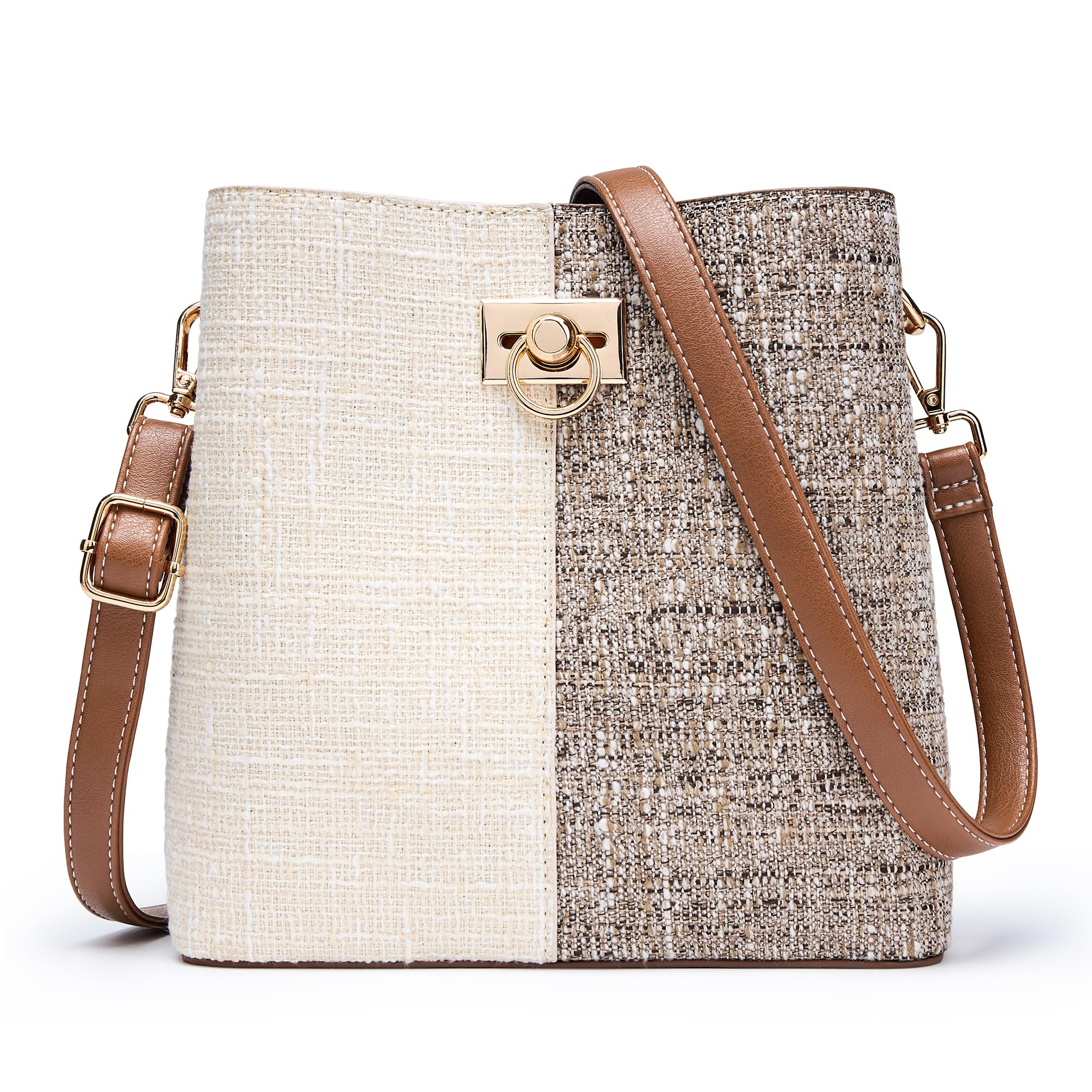 KALIDI FANCY FOREST Kleine Umhängetasche Damen, Leder Crossbody Bag Damen, Stylische Handtasche mit Verstellbarem Gurt,Beige Braun