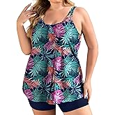 FOREYOND Plus Size 2 Piece Swimsuit for Women Tankini Bathing Suits Flowy Swim Tops with Boy Shorts 1XL-5XL