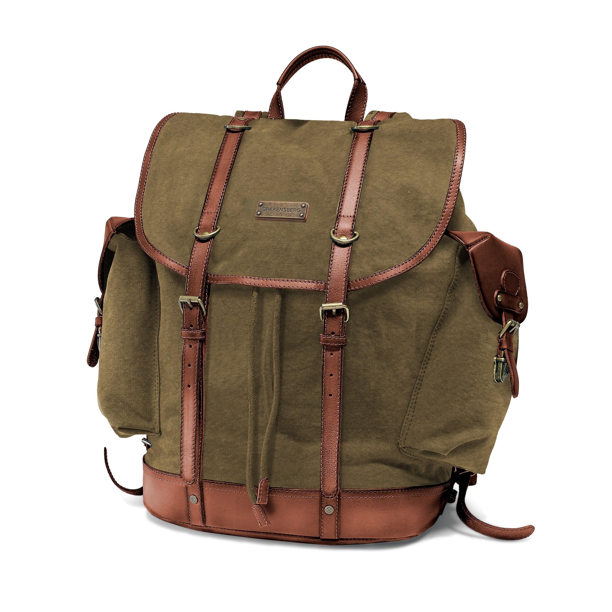 DRAKENSBERG Backpack – Classic Hiking and Leisure Pack in Retro Vintage Design, Handmade Durable, Olive Green-L, Leisure backpack