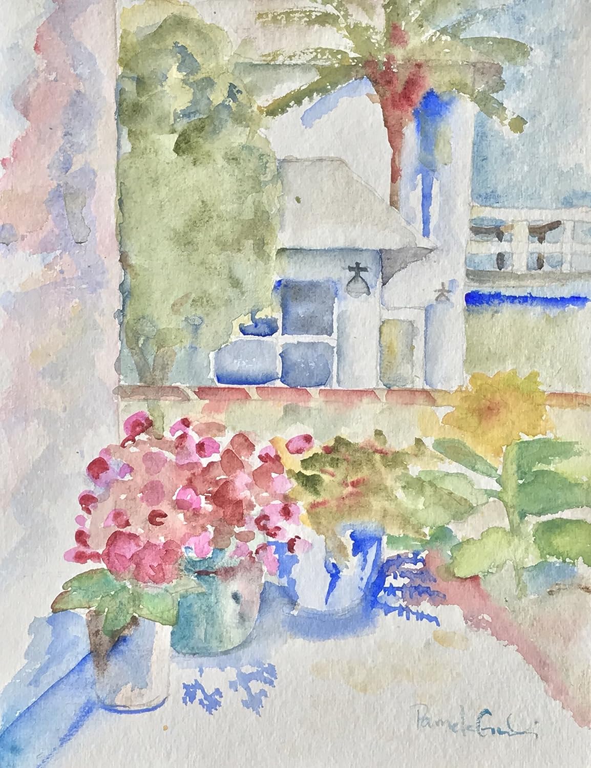 Amazon Com Begonias And Sunflowers In My Backyard With Palm Trees