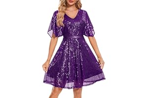 Wedtrend Women's Sparkly Sequin Dress Bat Sleeves Cocktail Dress Glitter Club Dress