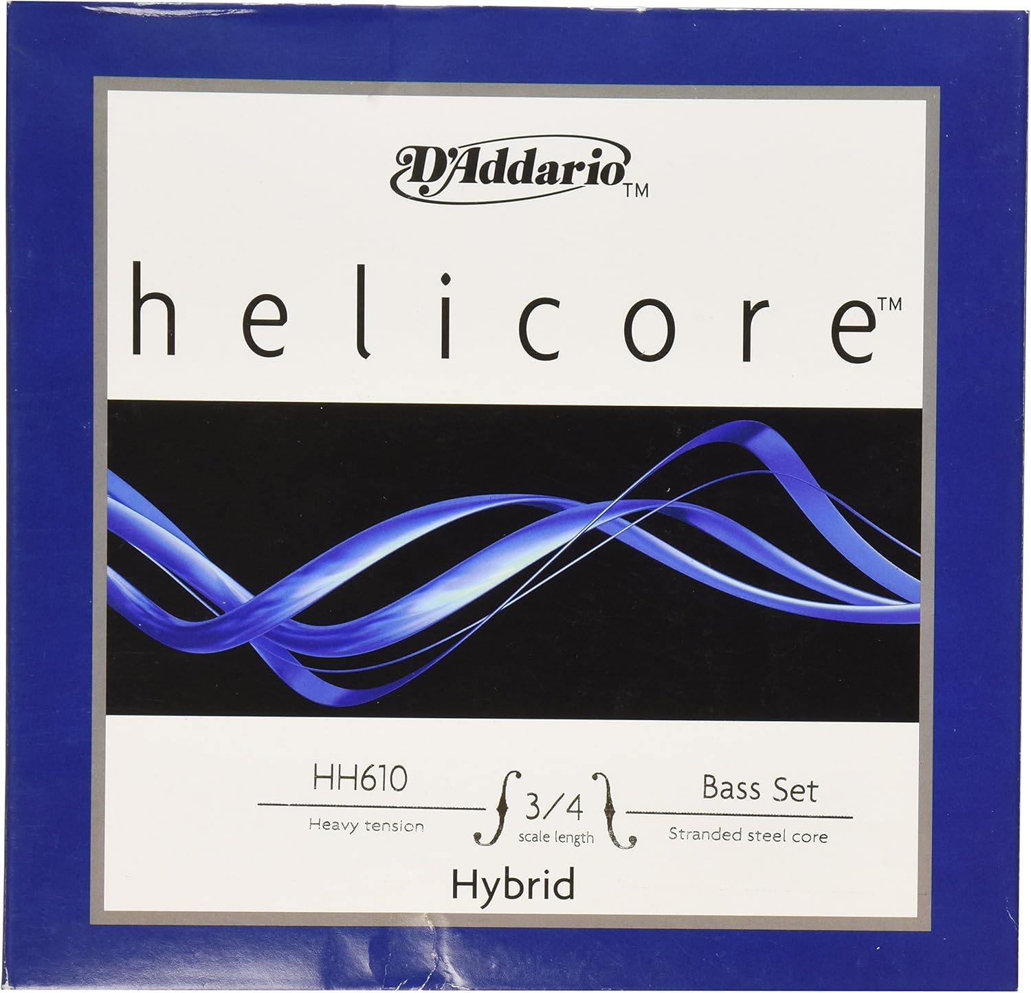 D'Addario Helicore 3/4 Scale Heavy Tension Hybrid Bass String Set, Silver, Full Set
