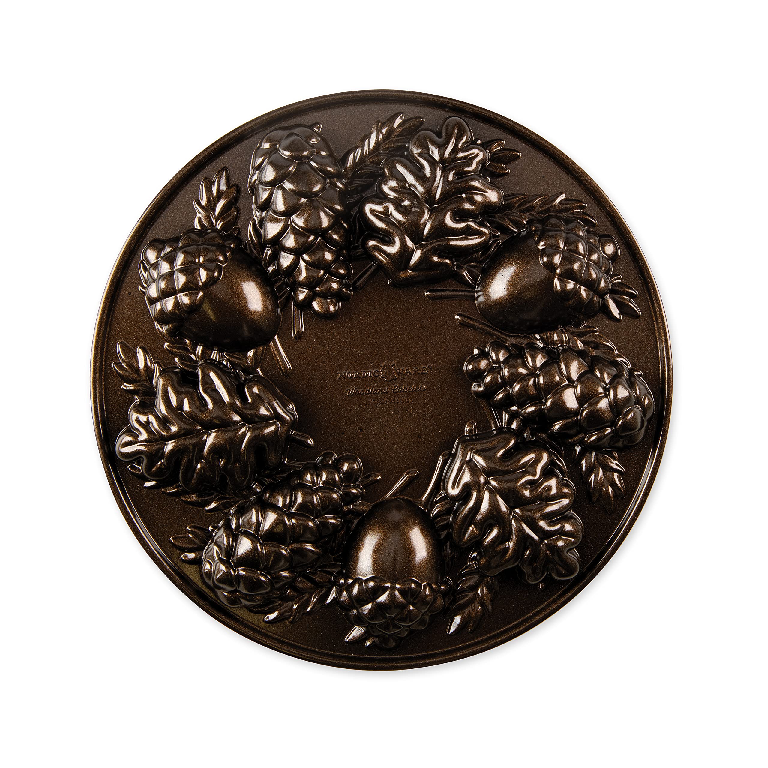 Nordic Ware Woodland Cakelet Pan, Cast Aluminium Forest-Themed Mini Cake Mould, Cake Tin Colour: Bronze