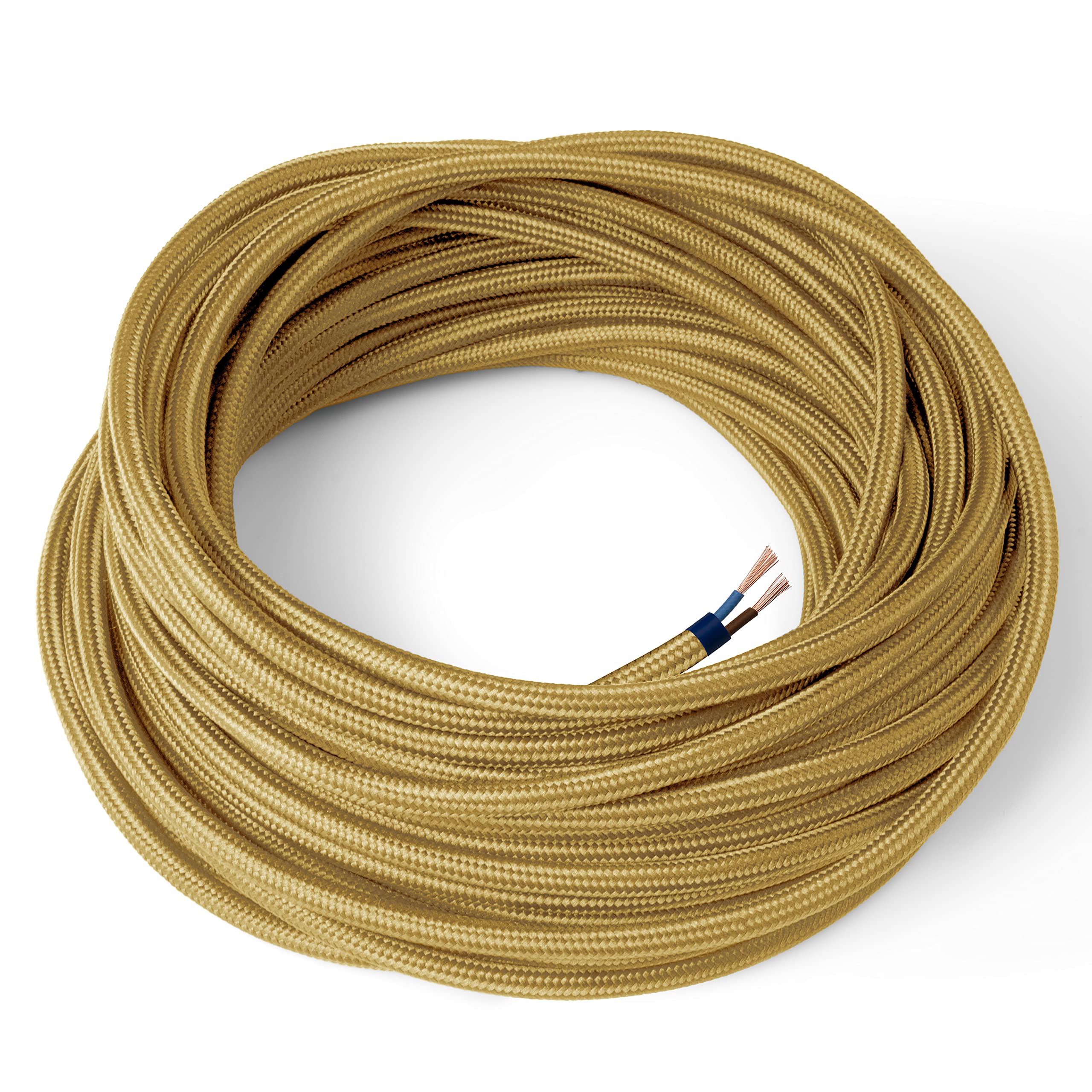 Amarcords - Textile Electrical Wire color silk round GOLD 5 meters to 2 conductors 2x075 - Wire coated in colored vintage fabric for chandeliers and lamps applique lampshades.