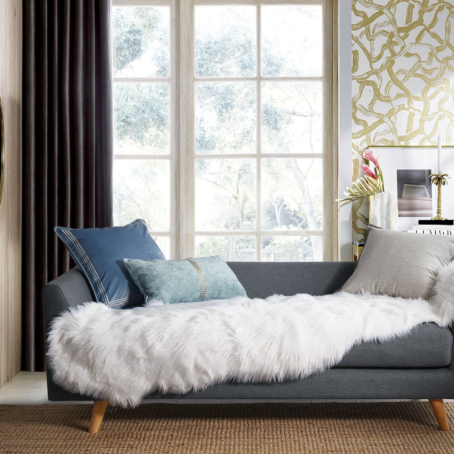Ashler Soft Faux Sheepskin Fur Chair Couch Cover Area Rug For