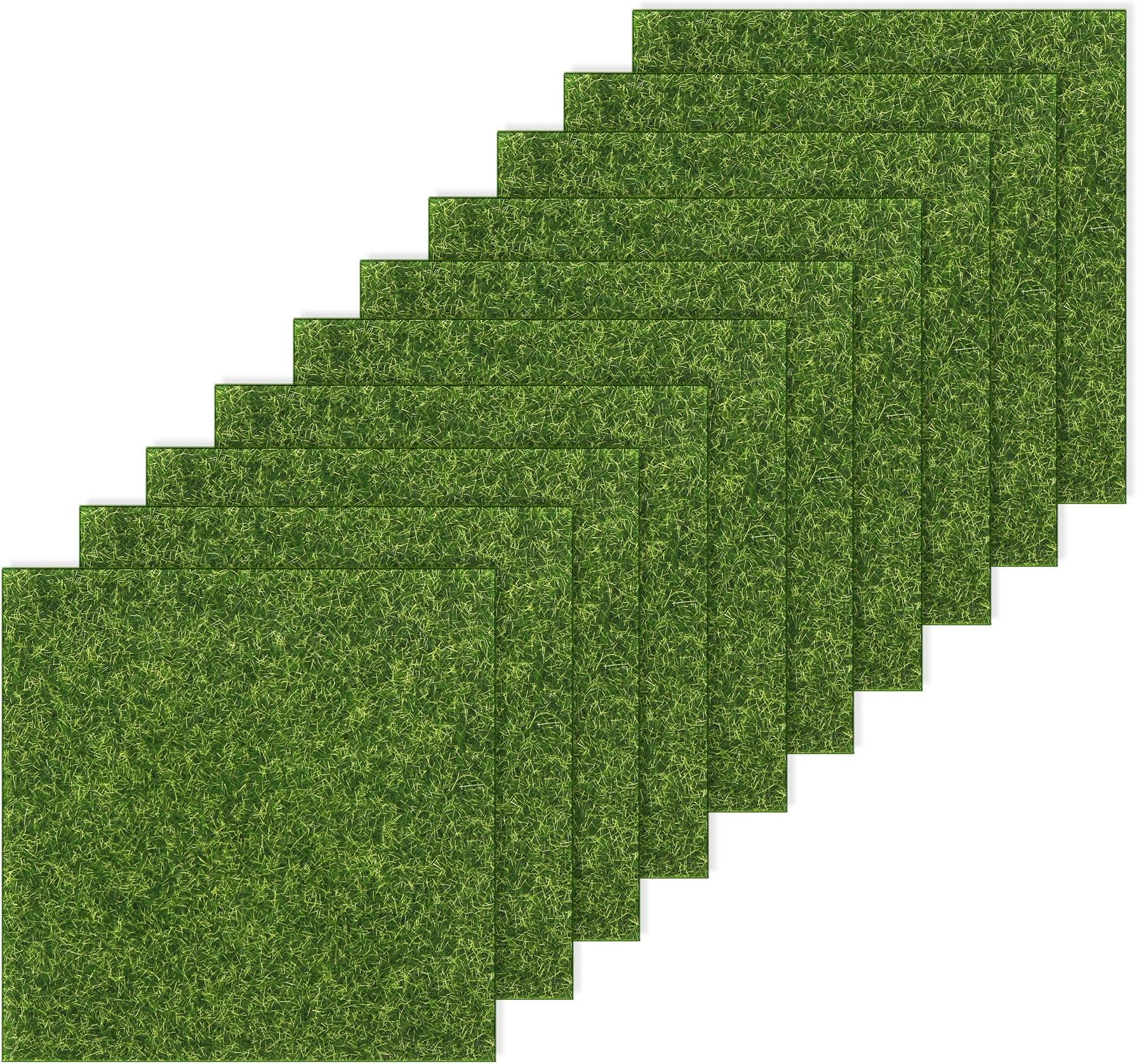 Tugaizi 10 Pieces Artificial Garden Grass Turf Tile Lawn Life-Like Fairy Artificial Grass Lawn Miniature Ornament Garden Dollhouse DIY Grass Decor 6 x 6 Inches