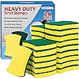 HOMERHYME Heavy Duty Scrub Sponge 24 Pack, Eco Cellulose Kitchen Dish Sponge Multipurpose Ergonomic for Washing Dishes, Uncoated Cookware & Household Cleaning.