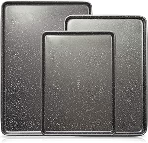 BINO Bakeware Nonstick Cookie Sheet Baking Tray Set, 3-Piece - Speckled Gunmetal | Premium Quality Baking Sheet Set with Nonstick Technology | Non-Toxic