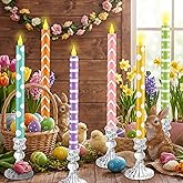 Honoson 6 Pcs Easter Flameless Taper Candles 10.6 Inch Colorful Candles Battery Operated LED Candlesticks for Easter Dinner Table Home Party Decor
