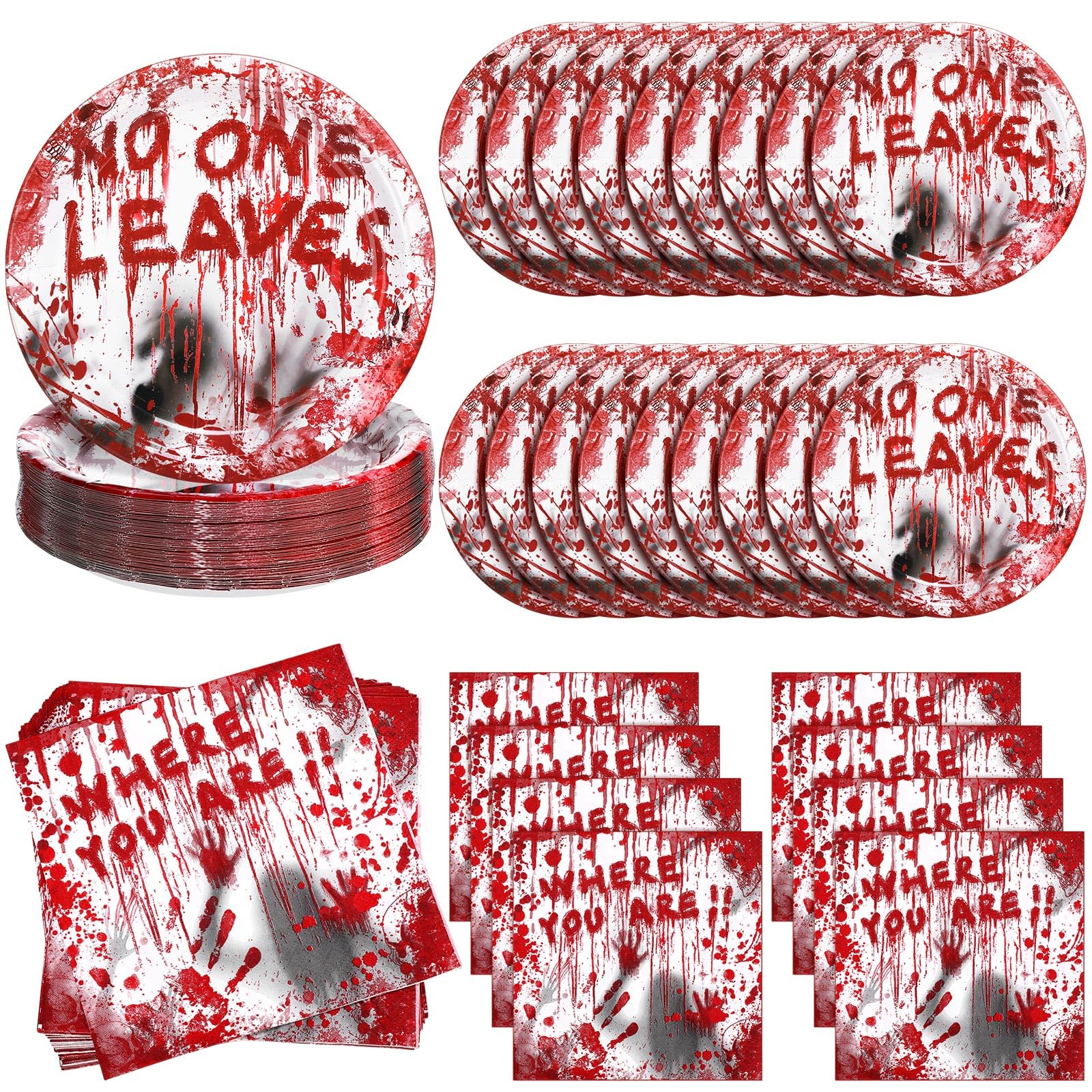 Photo 1 of Ziliny 120 Pcs Scary Halloween Paper Plates and Napkins Bloody Zombie Disposable Tableware for Halloween Horror Have A Killer Birthday Decorations Supplies, Serves 60