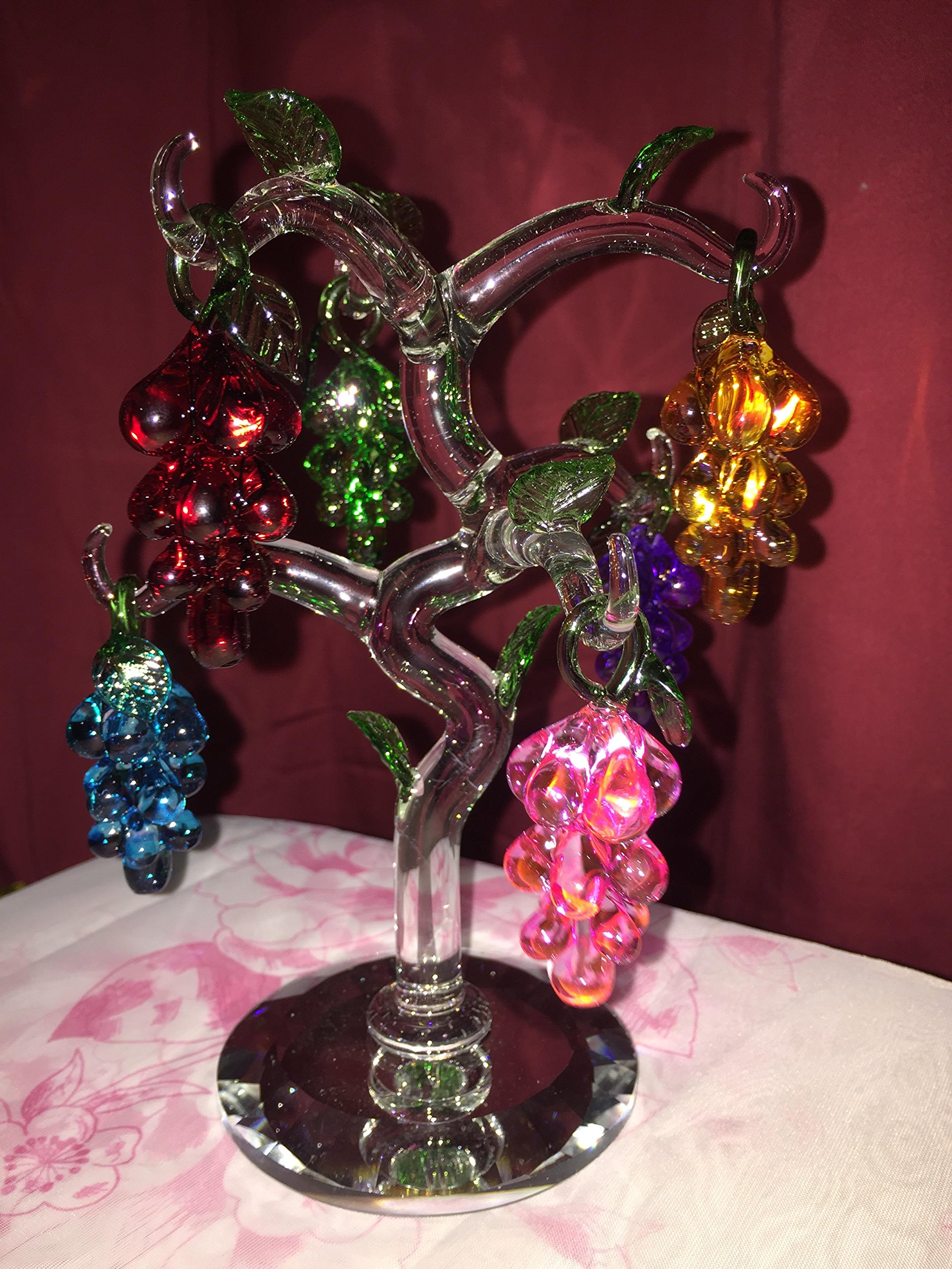 Crystal tree with 6 Multi / Clear Apples & Graphs Tree - Gift / Home Decorative/Crystocraft HOME DECOR ORNAMENT in Gift Box (Multi-Graphs Tree)