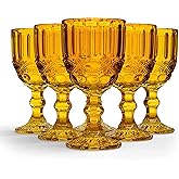 elle decor Wine Glasses, Set of 6 - Amber, 8.4 oz, Colored Glassware - Vintage Design, Premium Material, Perfect for Any Drink, Great for Any Occasion