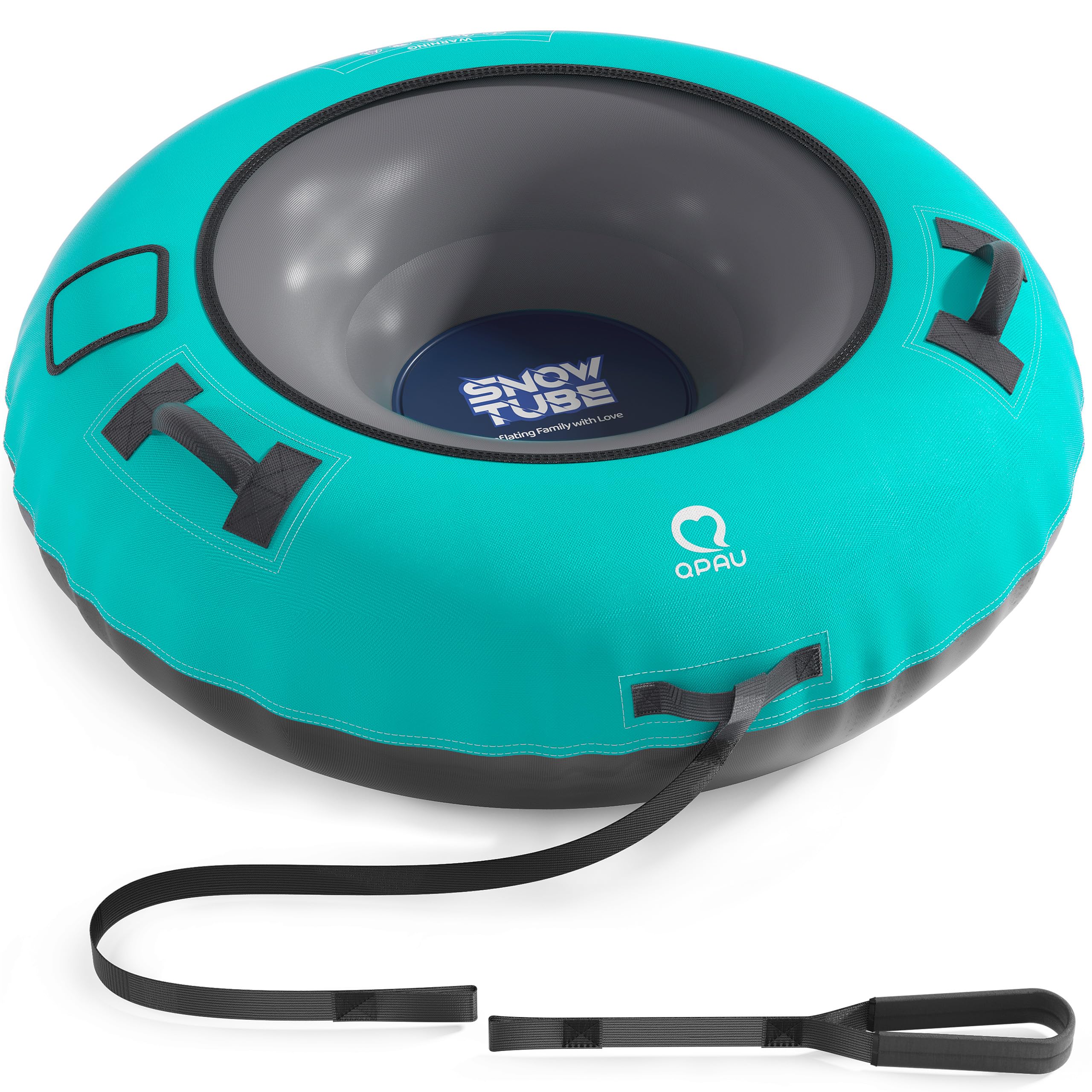 Photo 1 of QPAU Snow Tube with Premium Canvas Cover for Kids and Adults, 48'' Inflatable Heavy Duty Snow Tube Made by Thickened Bottom, Sled Winter Outdoor Fun Toys for Children Boys Girls (Cyan)