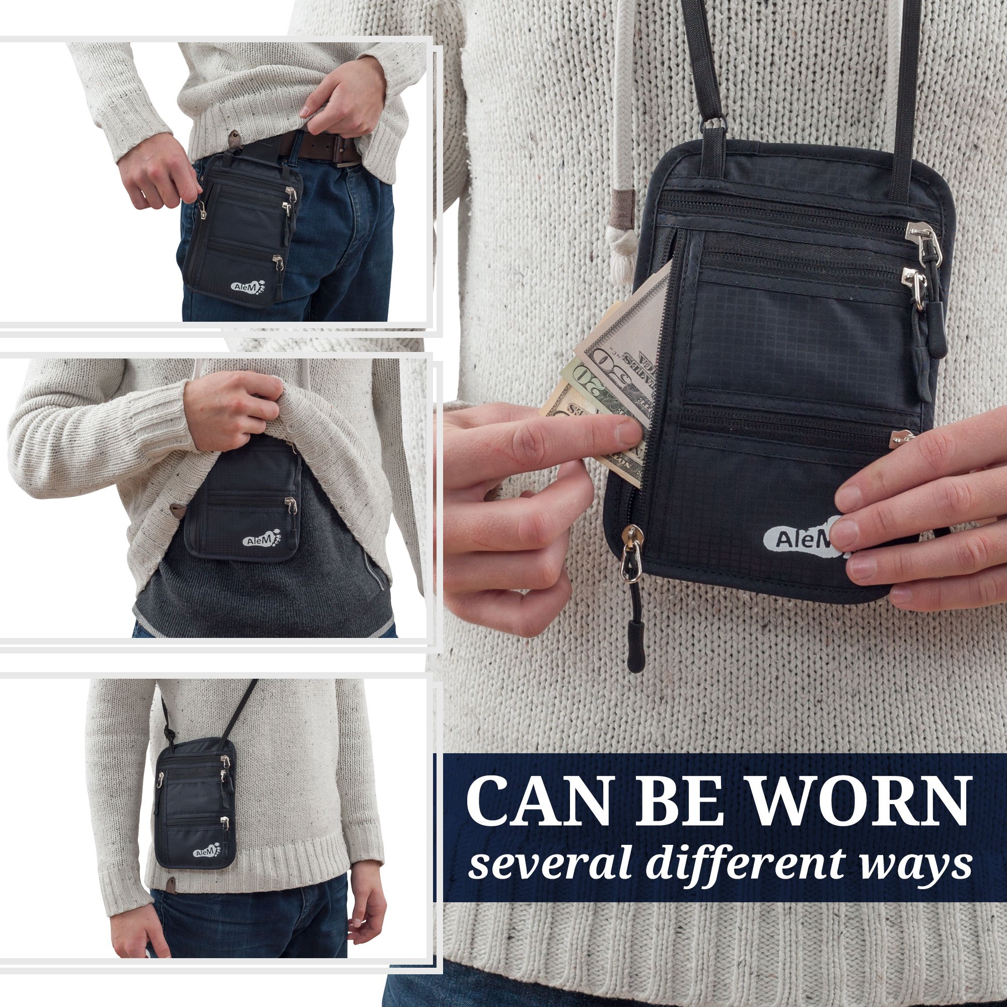 Travel Neck Wallet & Passport Holder - Hidden RFID Pouch with Safety and Secure Anti-Theft Blocking [Black]