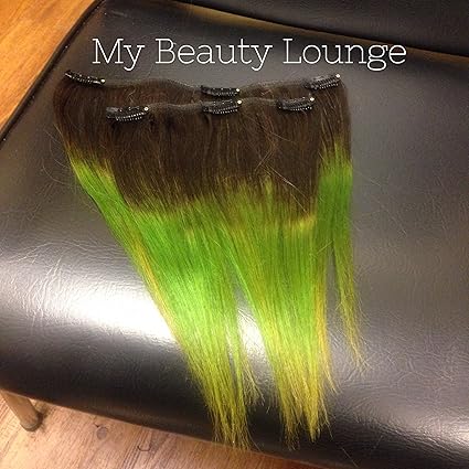 Amazon Com 2 Pc 10 Inch Human Hair Green Tip Ombre Dark Brown