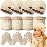 JaGely Beanie Hat Scarf Gloves Set Winter Hat Knit Touch Screen Gloves Neck Warmer for Men Women Snow Cold with Fleece Lined