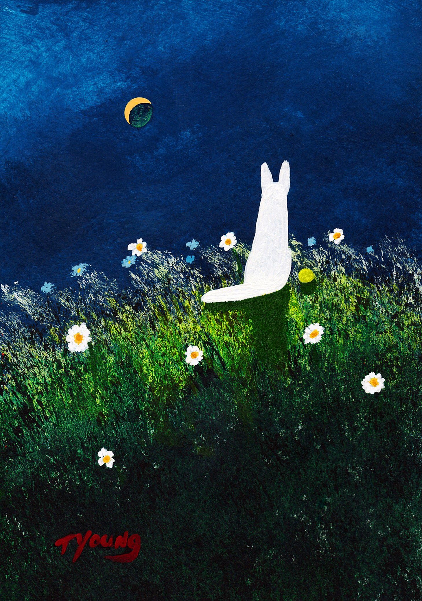 WHITE German Shepherd Dog Folk Art PRINT by Todd Young NIGHT WIND